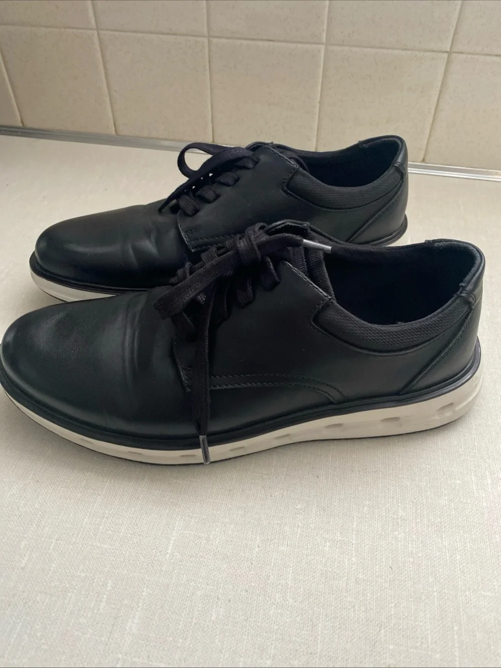 Land's End Sport Oxford Men's 8 Black Faux Leather Comfort Casual Dress Shoes